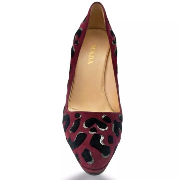 Prada Burgundy Suede Leopard Print Pumps Heels - EU Size 36 (0495) - Picture 3 of 10